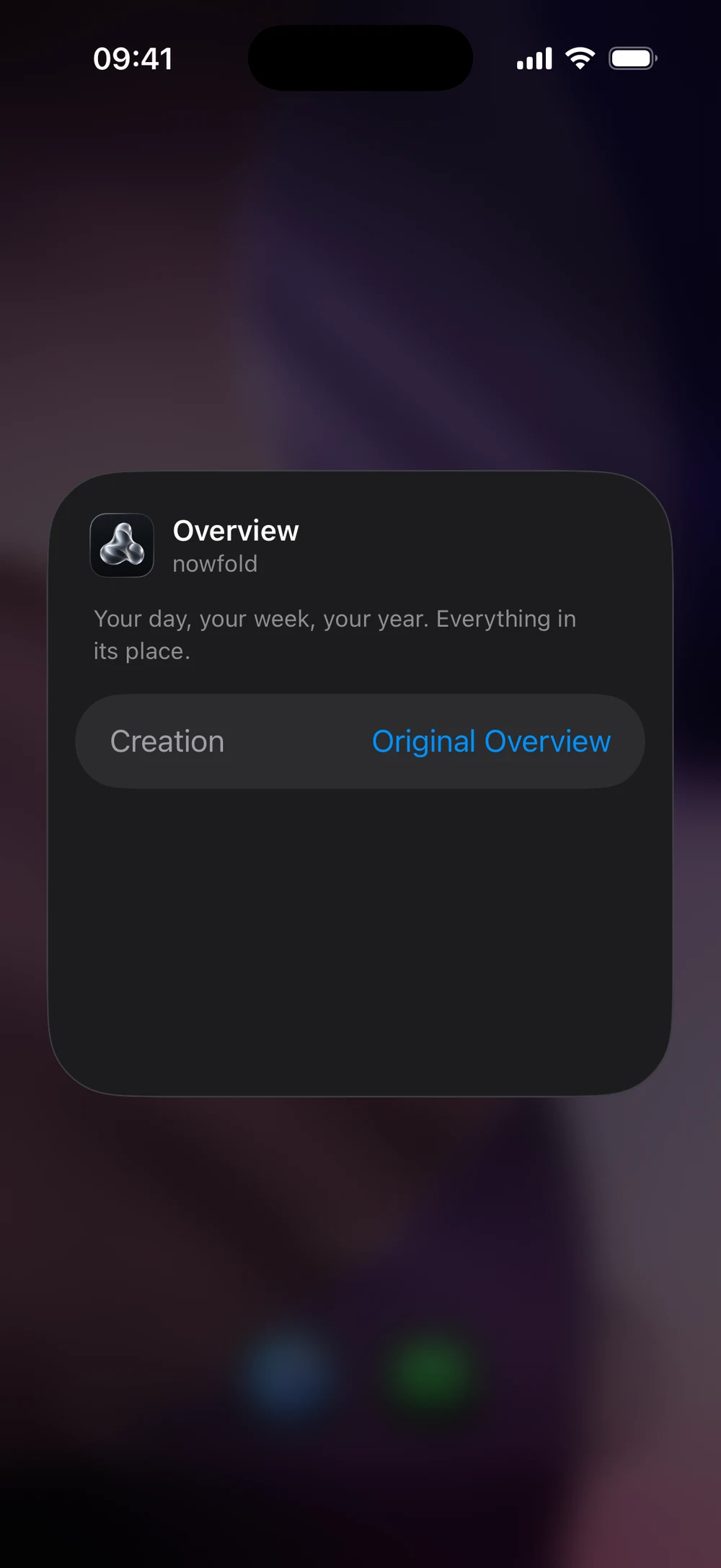 Overview’s widget settings with the Creation row currently set to Original Overview.