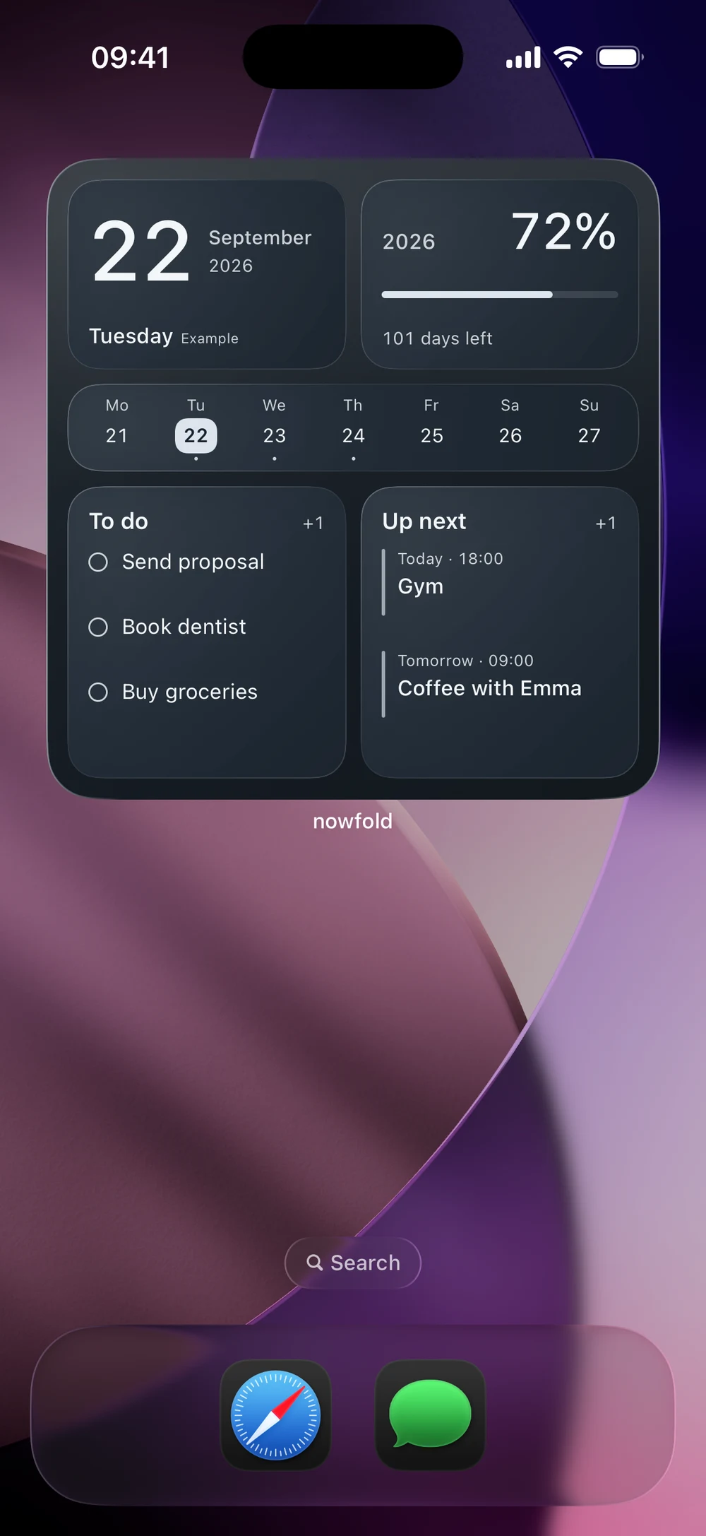 The Workday creation displayed in Overview on the iPhone Home Screen, with a dark Graphite finish.